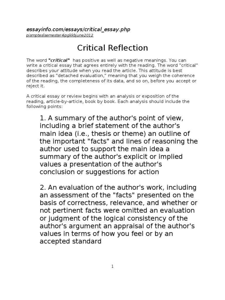 what does critically reflect mean in an essay