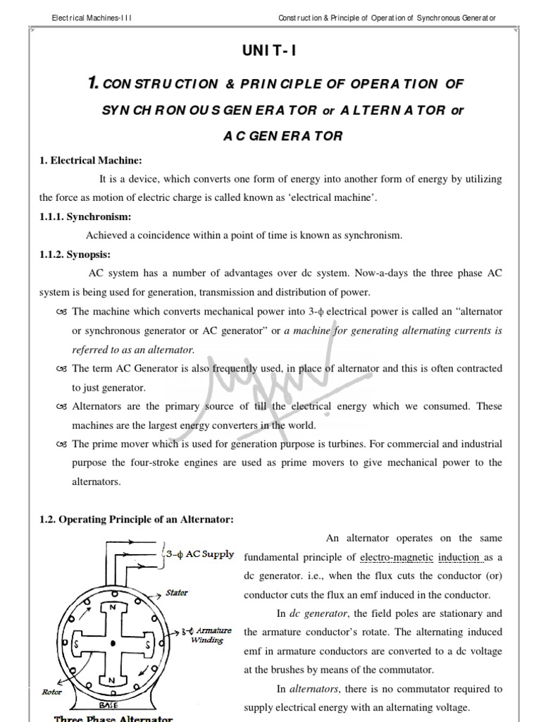 Synchronous Generator Operation Principles | PDF | Electromagnetic ...