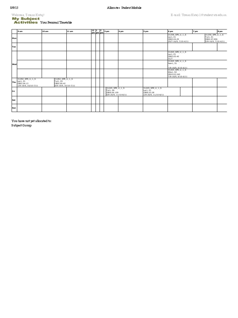 Your Personal Timetable: Welcome, Tomas Kutaj! E-Mail: Tomas - Kutaj-1 ...