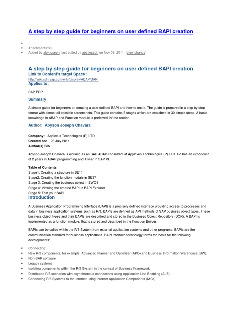 A Step by Step Guide For Beginners On User Defined BAPI Creation | PDF