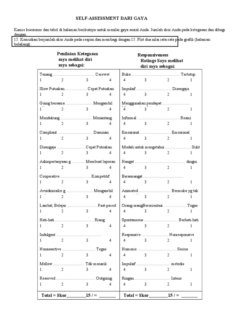 Social Styles Self Assessment.en.Id Social Styles Self Assessment.en.Id