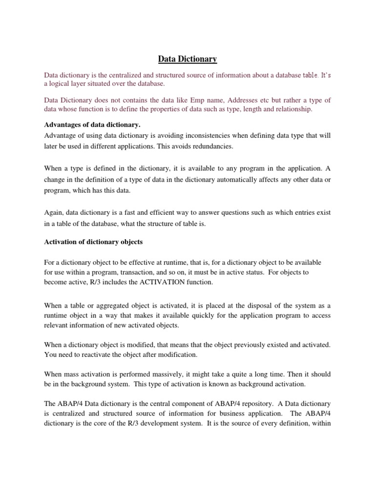 What Is Data Dictionary | PDF | Object (Computer Science) | Data Management