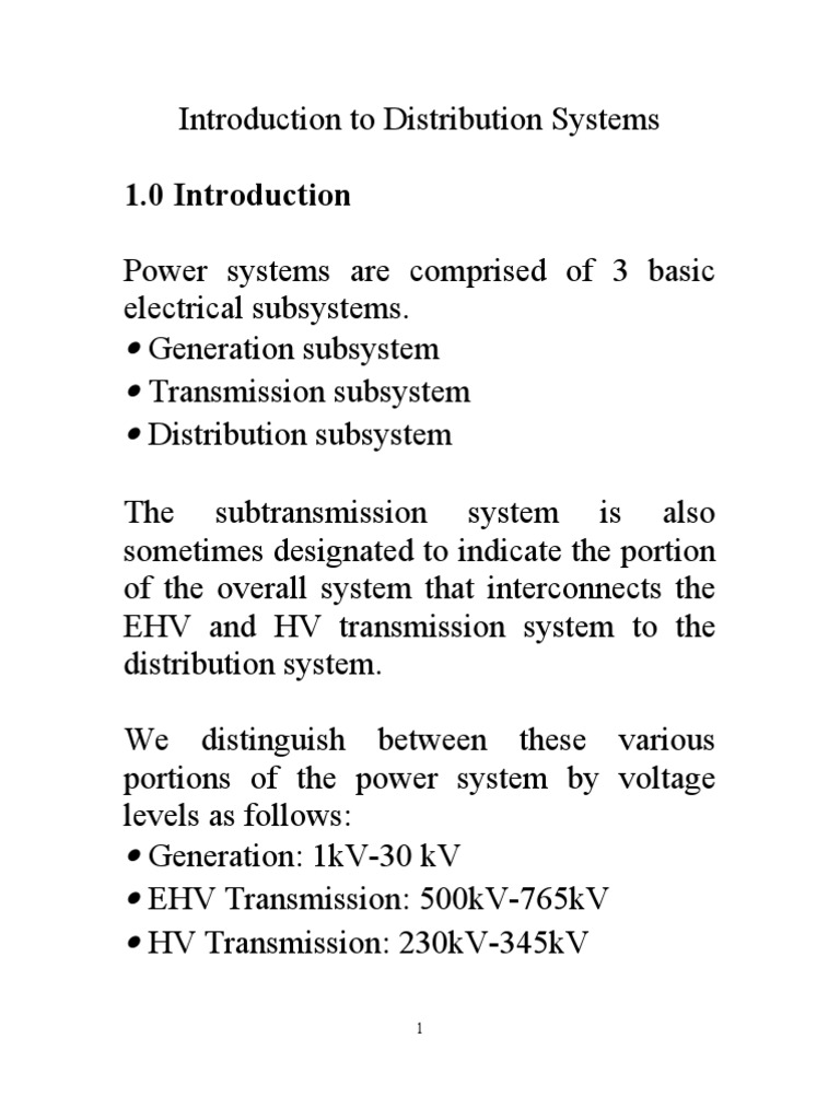 Notes1 Intro | PDF | Electric Power Distribution | Electrical Substation