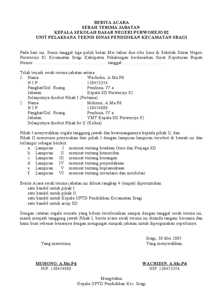 Contoh Surat Berita Acara Serah Terima Jabatan Bendahara Nusagates