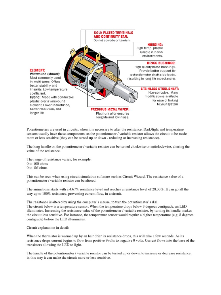 Potentiometer Functions in Circuits | PDF | Resistor | Electrical ...