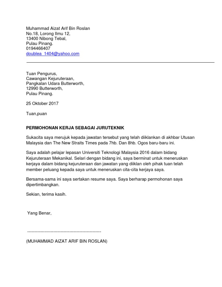 Contoh Surat Permohonan Kerja Pdf