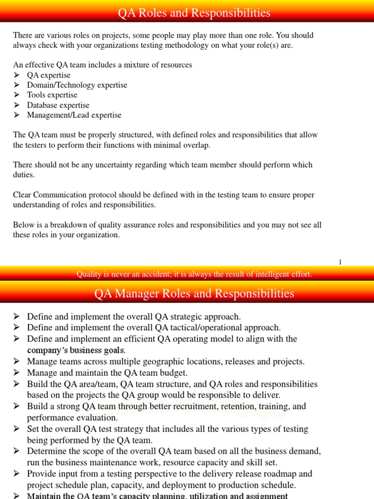 Qa - All The Roles And Responsibilities | Pdf | Quality Assurance | Service  Level Agreement