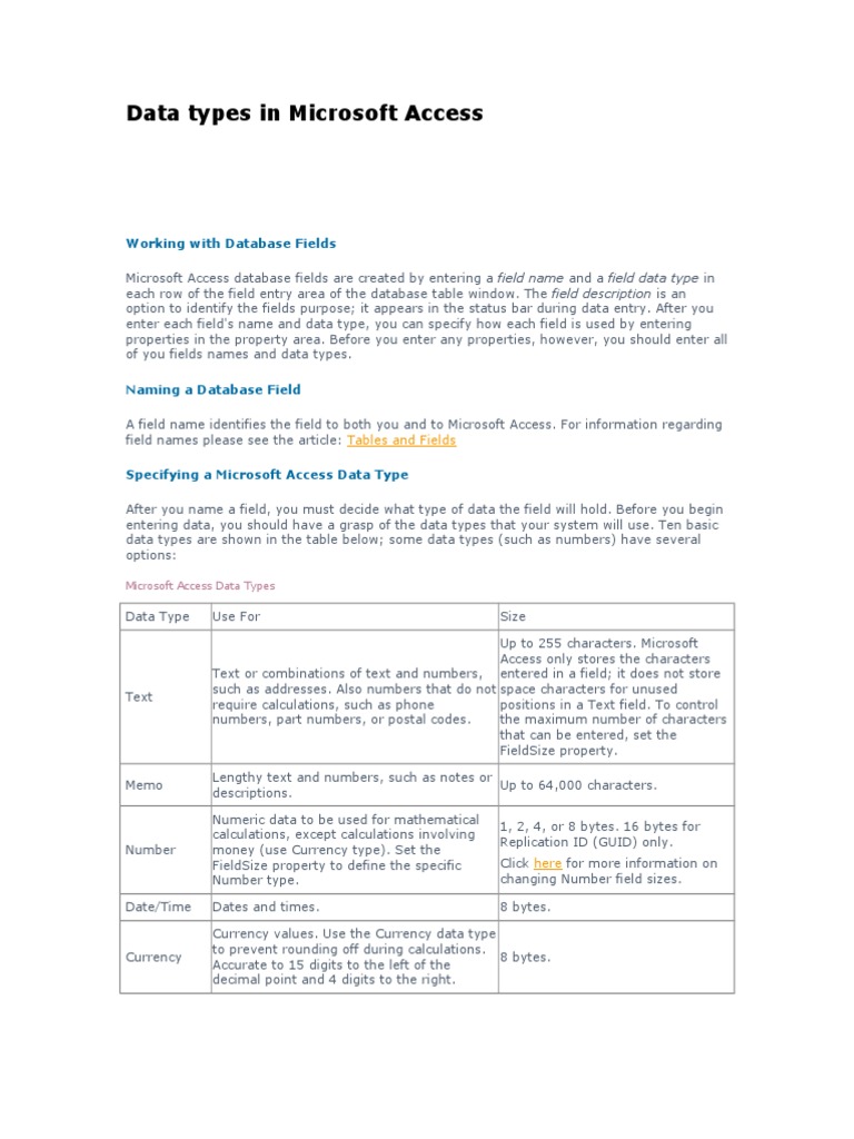 Data Types in Microsoft Access | Microsoft Access | Data Type