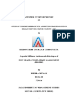 Study of Consumer'S Perception and Life Insurance Policies in Reliance Life Insurance Company Ltd.