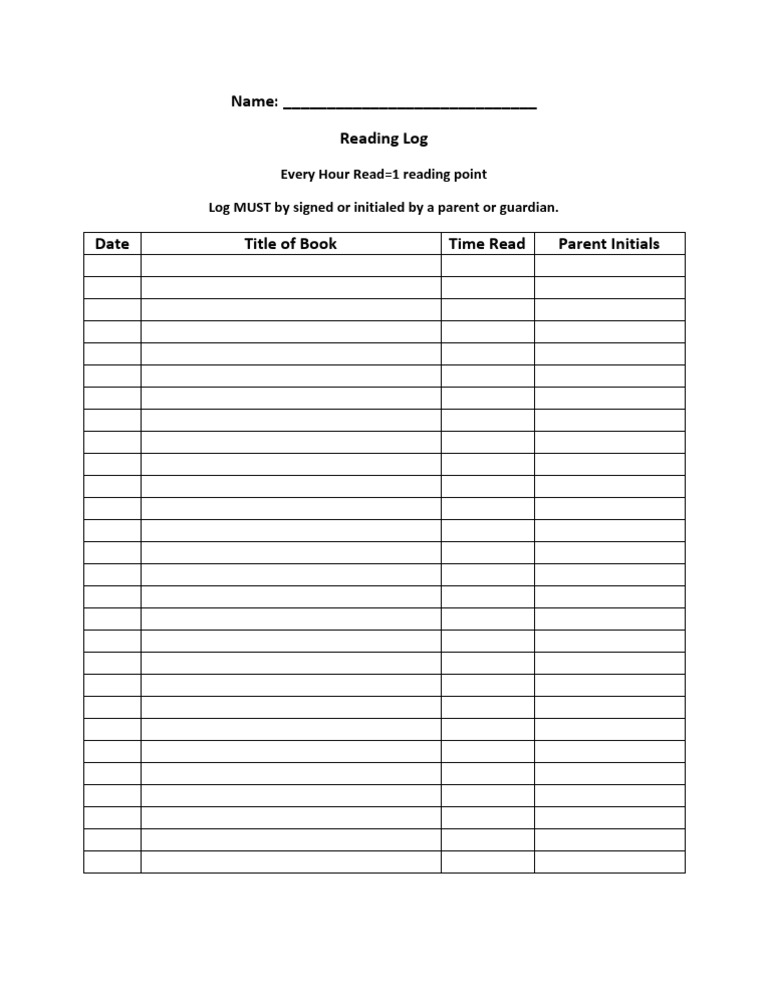 Parent-Signed Reading Log Template | PDF