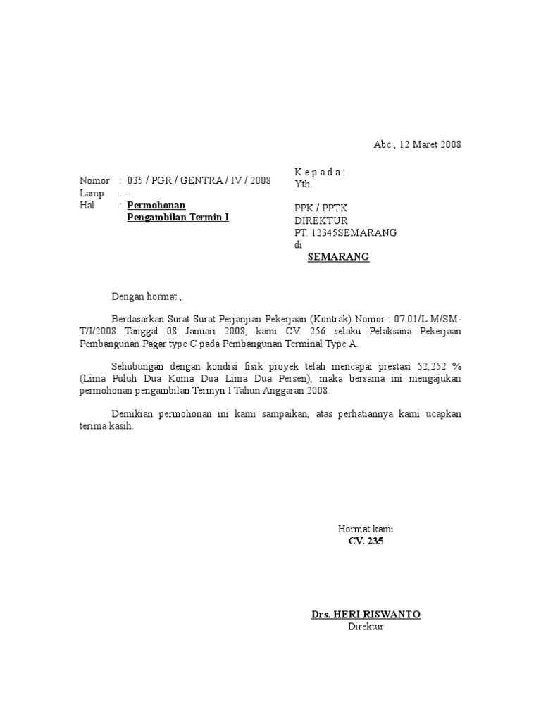 Contoh Surat Izin Pelaksanaan Pekerjaan Proyek Kumpulan Surat Penting