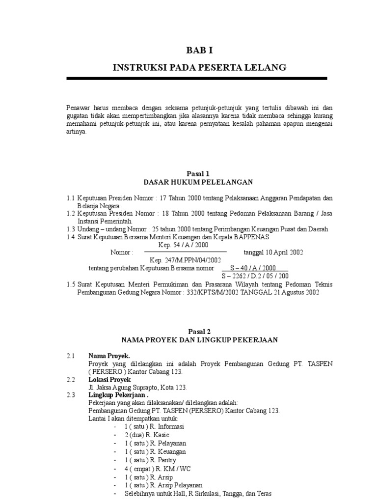 Instruksi Pada Peserta Lelang