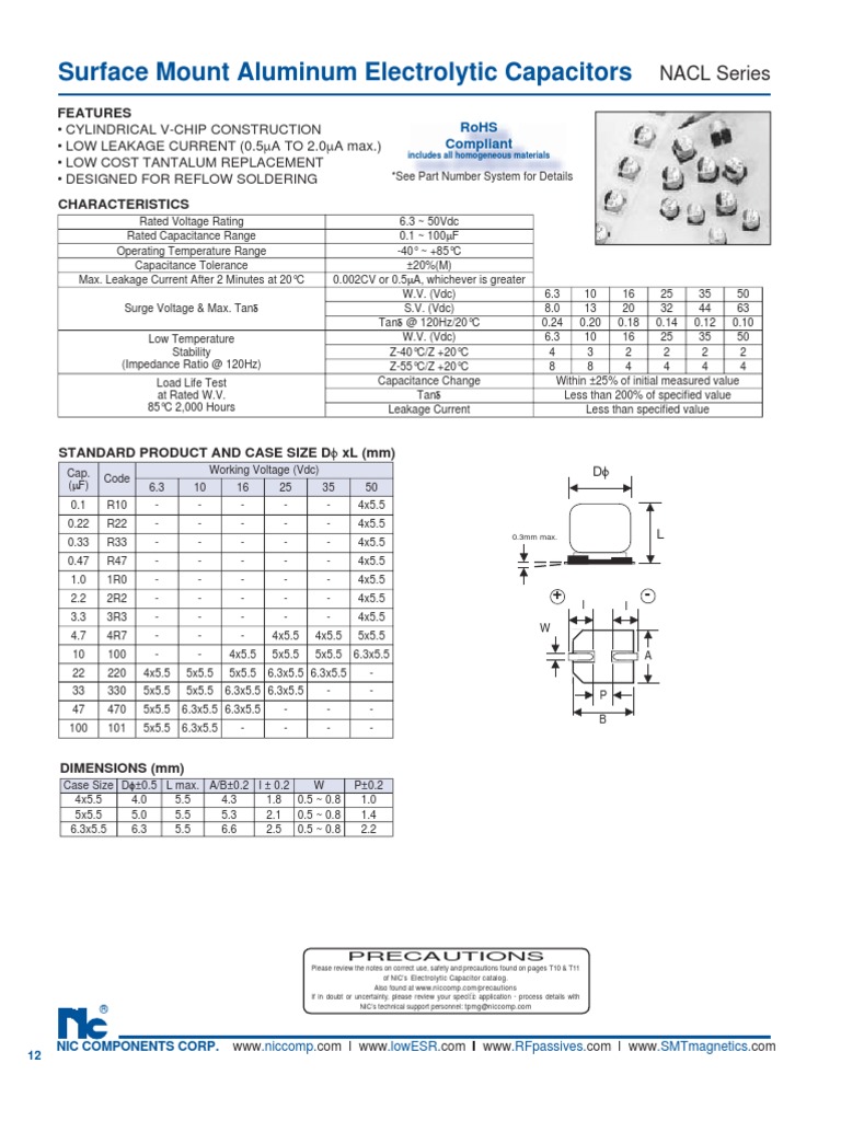 NIC Components NACL Series | PDF | Capacitor | Electronic Engineering