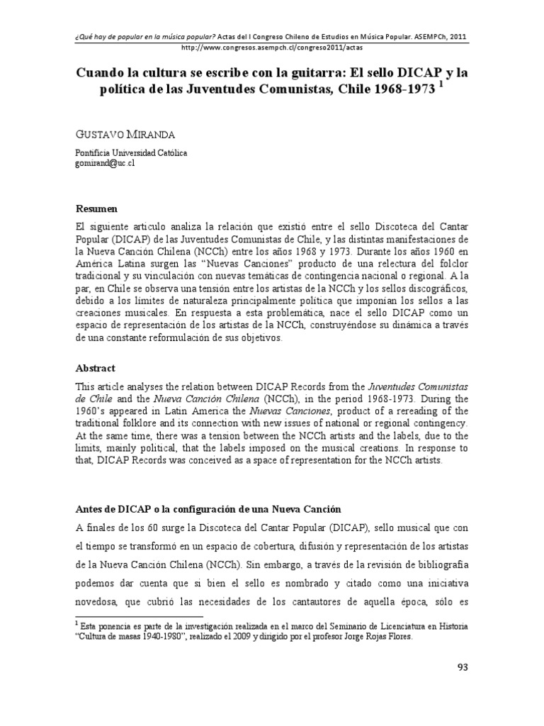 DICAP y la Nueva Canción Chilena | PDF | Chile | Teatro musical