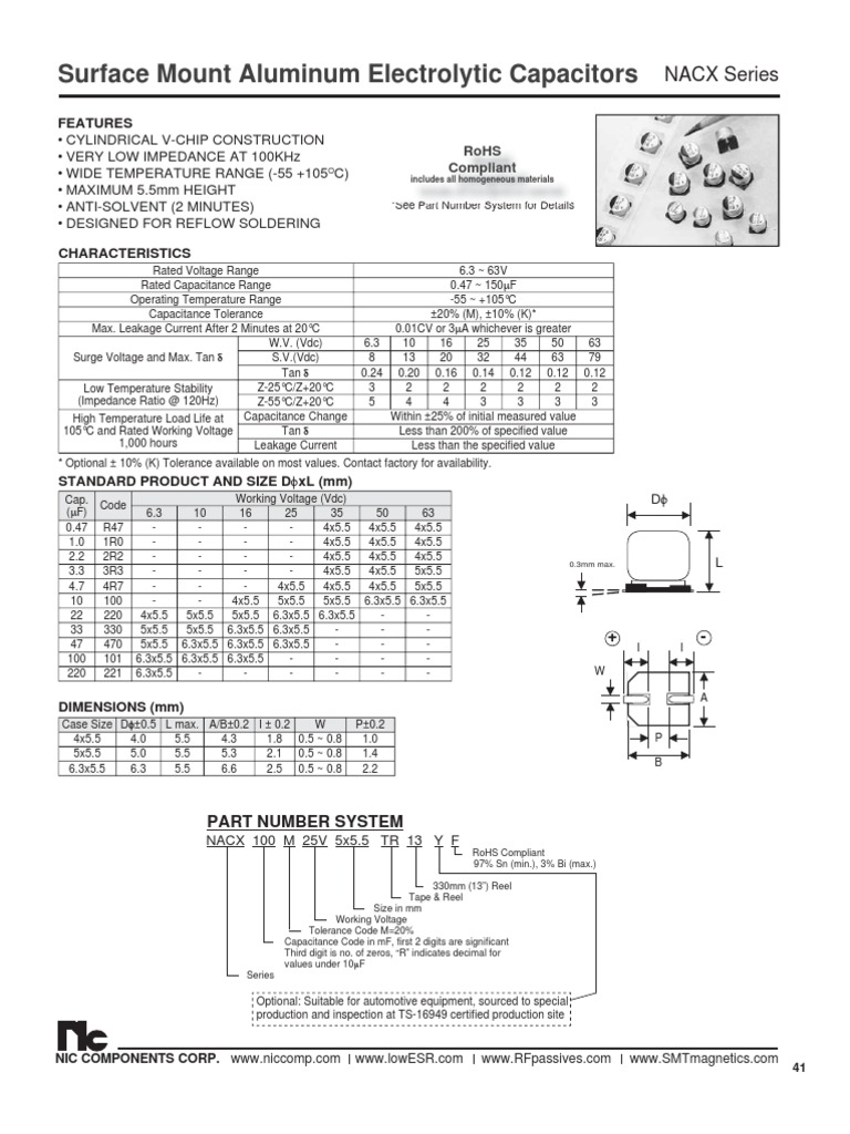 NIC Components NACX Series | PDF | Capacitor | Electronics