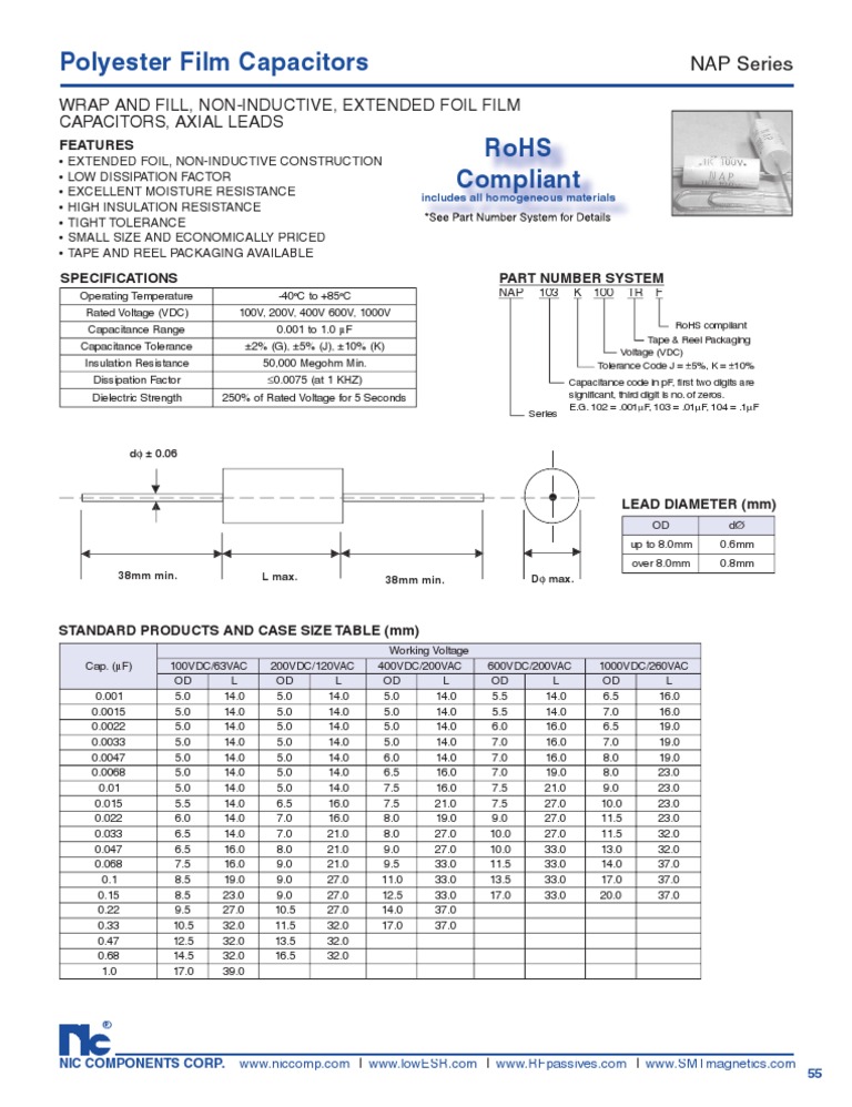 NIC Components NAP Series | PDF | Capacitor | Quantity