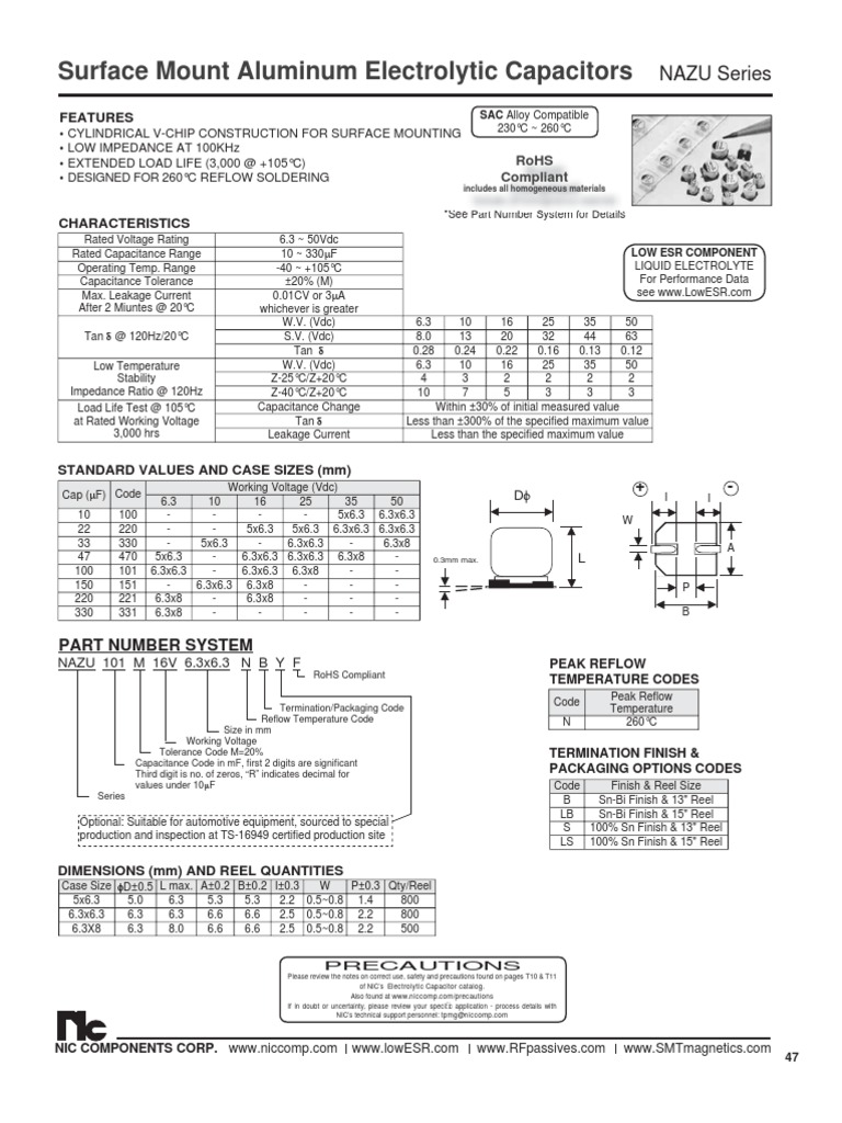 NIC Components NAZU Series | PDF | Capacitor | Electronic Engineering