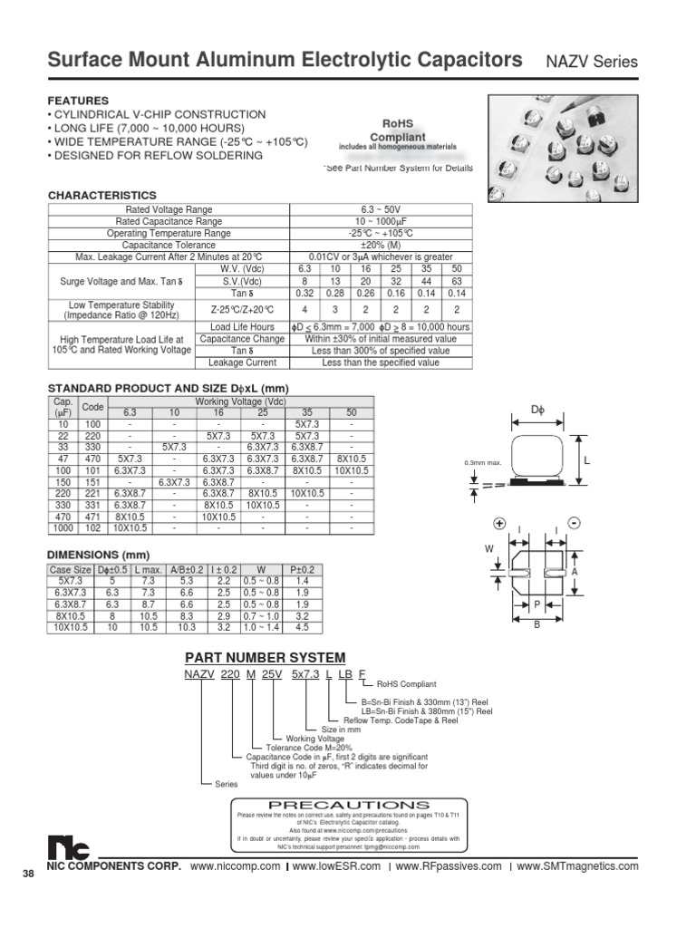 NIC Components NAZV Series | PDF | Capacitor | Electricity