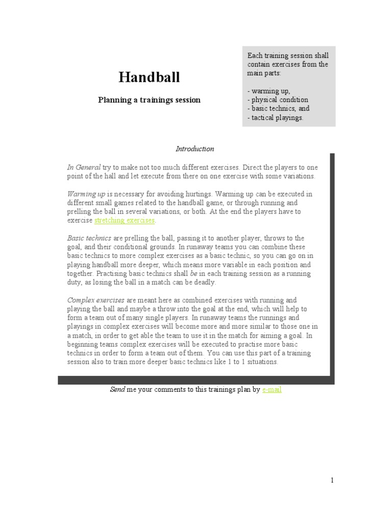 Handball Training Plan