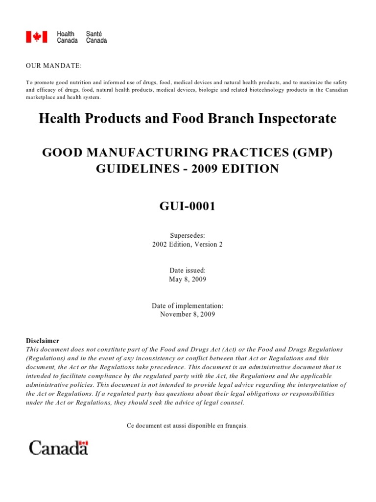 Health Products and Food Branch Inspectorate Good Manufacturing