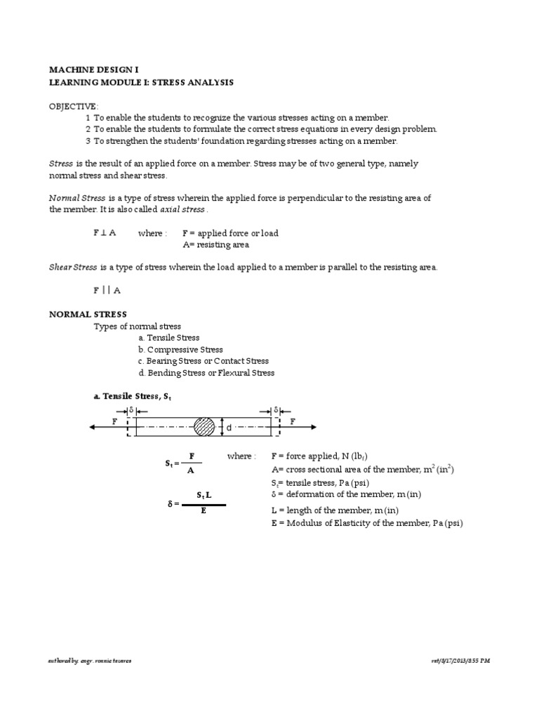 Stress Analysis in Machine Design | PDF | Screw | Bending
