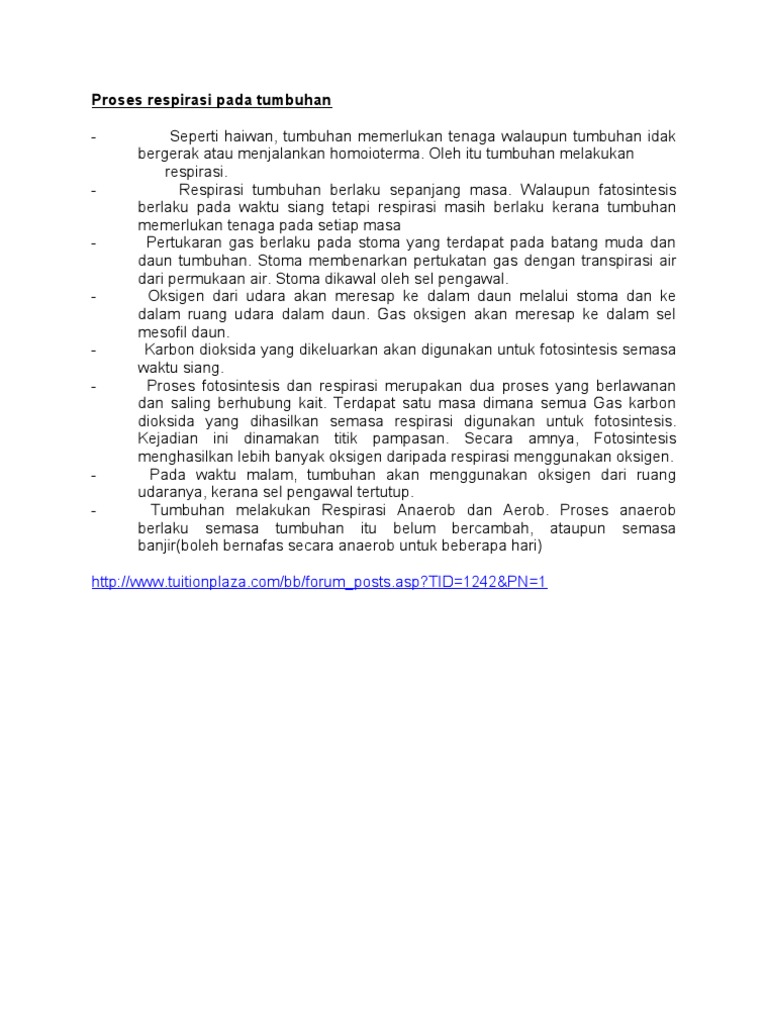 Proses Respirasi Pada Tumbuhan-Nota | PDF