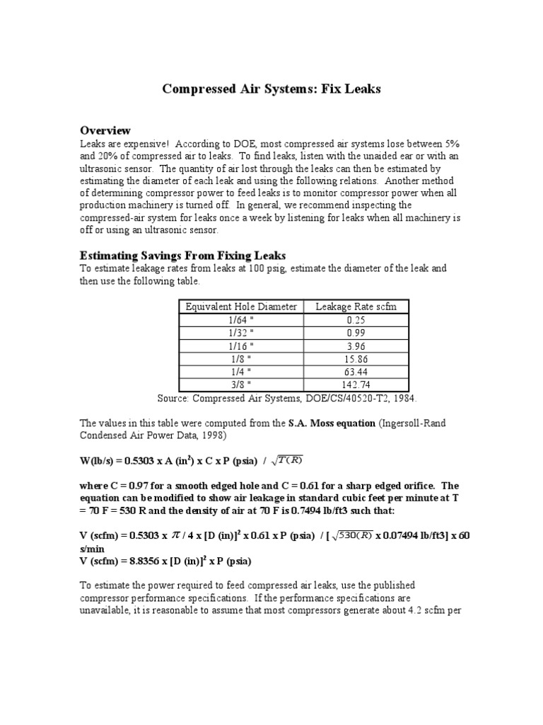 Compressed Air Systems: Fix Leaks | PDF | Gas Compressor | Kilowatt Hour