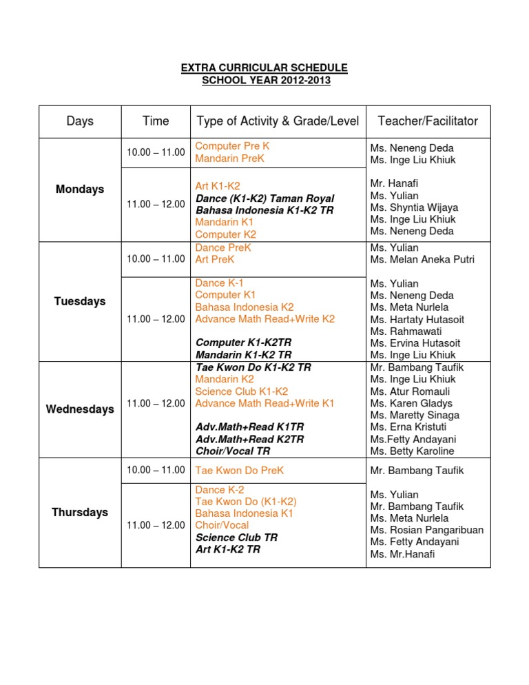 K2 Dance Timetable 2012-2013 | PDF | Art