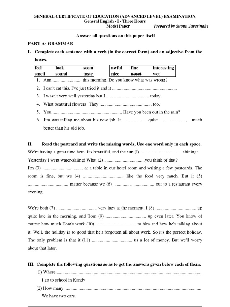 A-Level English Model Paper by Supun Jayasinghe | PDF | Printing ...