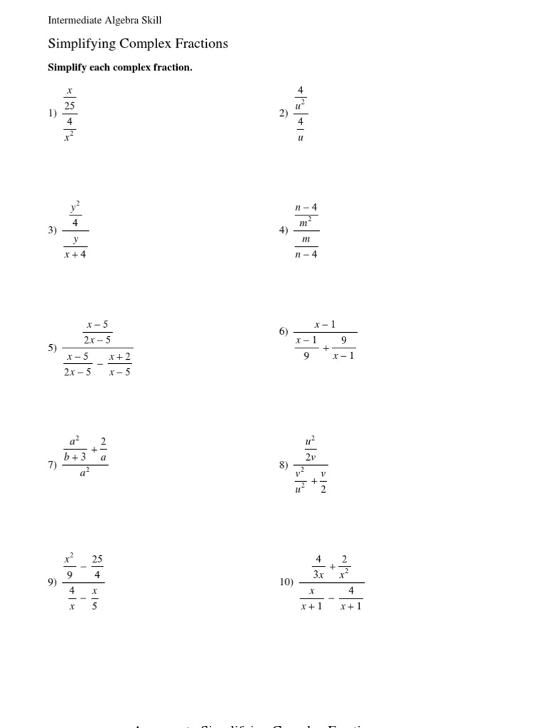 Simplifying Complex Fractions: Simplify Each Complex Fraction | PDF ...