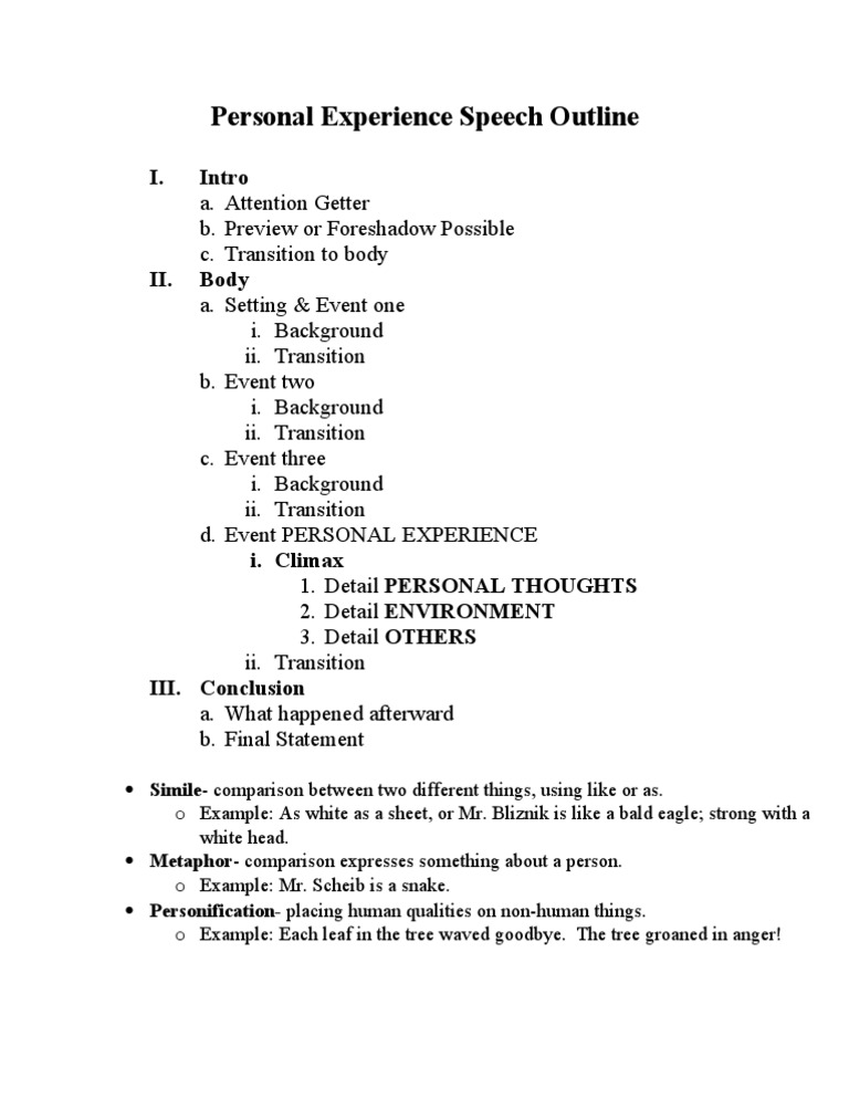 personal experience speech outline