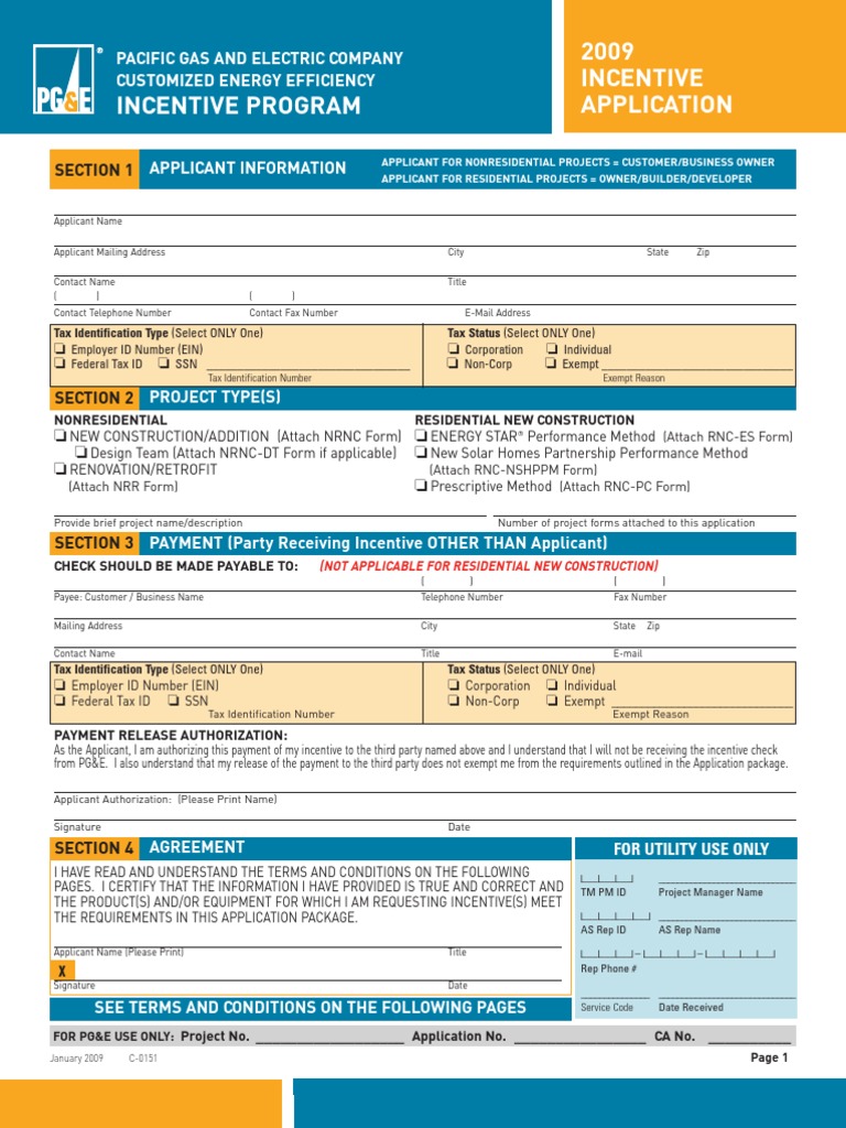 Incentive Program 2009 Incentive Application: Section 1 | PDF | Pacific ...
