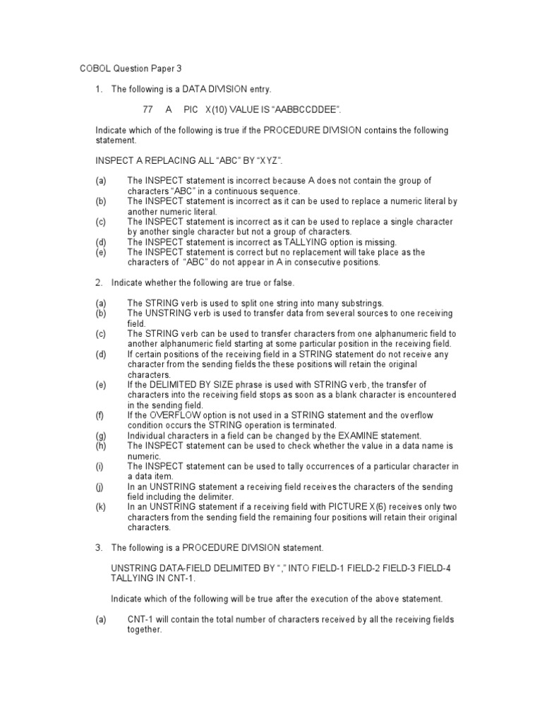 COBOL Question Paper | PDF | C (Programming Language) | String ...