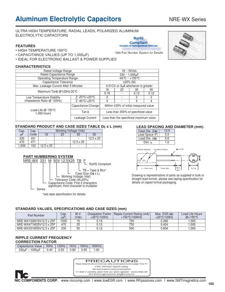 NRE-WX Series Aluminum Capacitors | PDF | Capacitor | Capacitance