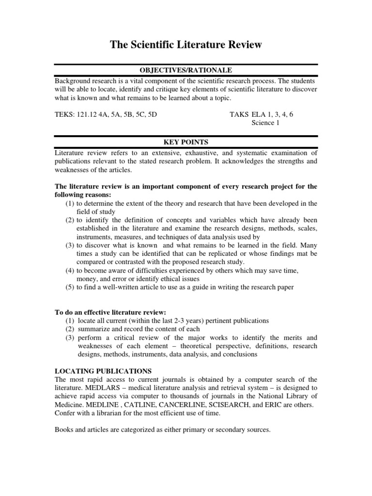 scientific report literature review