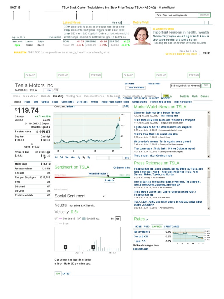 TSLA Stock Quote - Tesla Motors Inc | PDF | Futures Contract | S.A.C