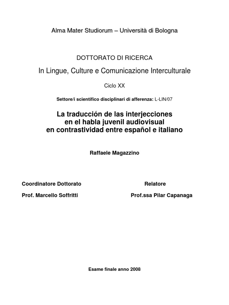 Traduccin De Interjecciones Italianas