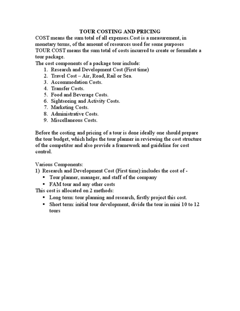 Tour Costing and Pricing Guide | PDF