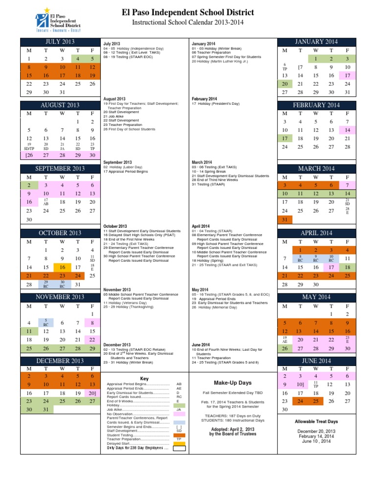 EPISD School Calendar 2013-2014 | PDF | Schools | Texas