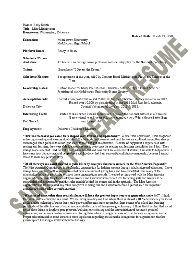6  sample pageant resume