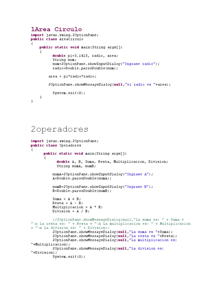 Java Area and Operators Calculation | PDF