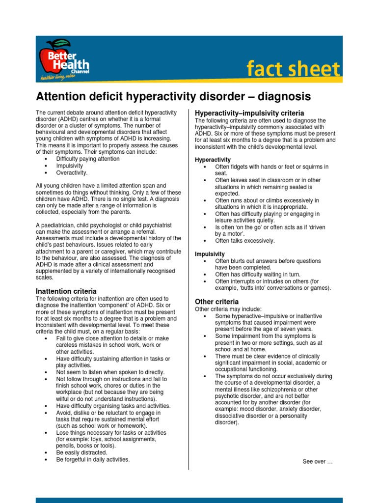 Attention Deficit Hyperactivity Disorder (ADHD) Diagnosis | PDF ...