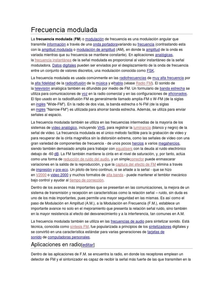Frecuencia Modulada PDF Modulación de frecuencia Radiodifusión