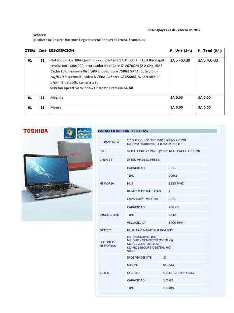 Proforma Laptop | PDF | Hardware de la computadora | Equipo de oficina
