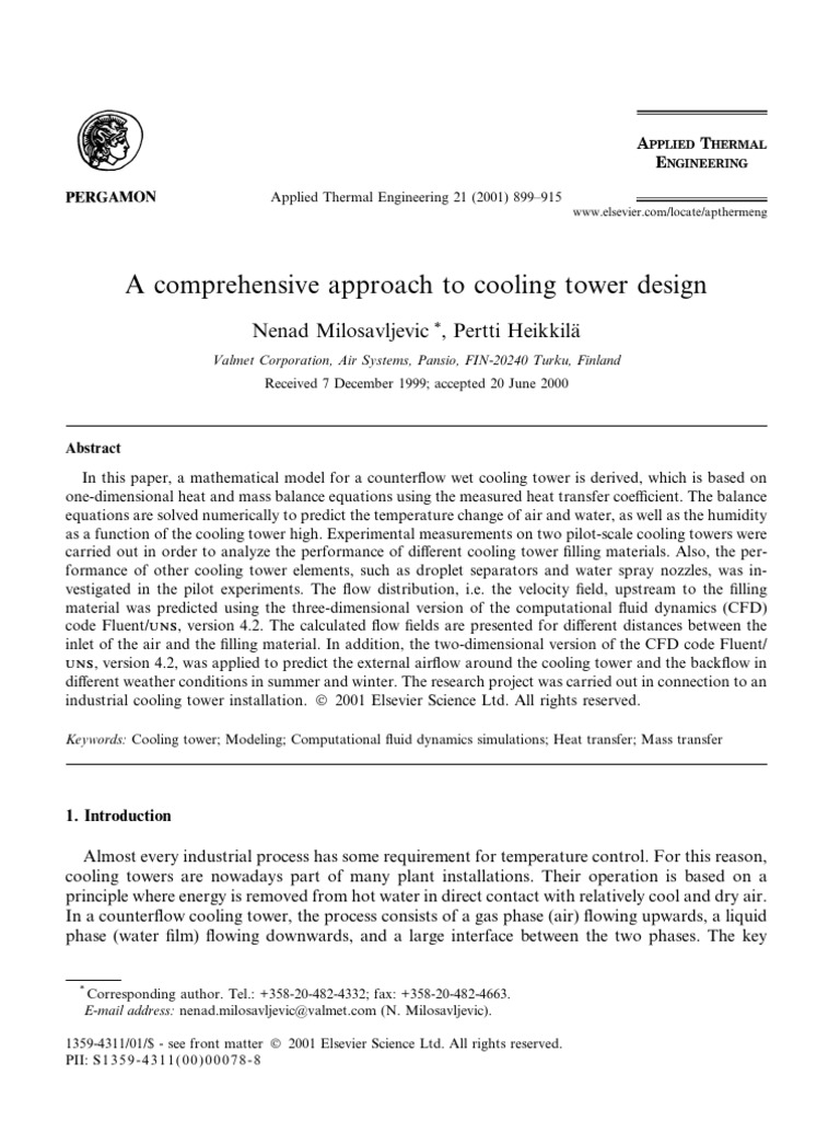 A Comprehensive Approach To Cooling Tower Design PDF Heat Transfer