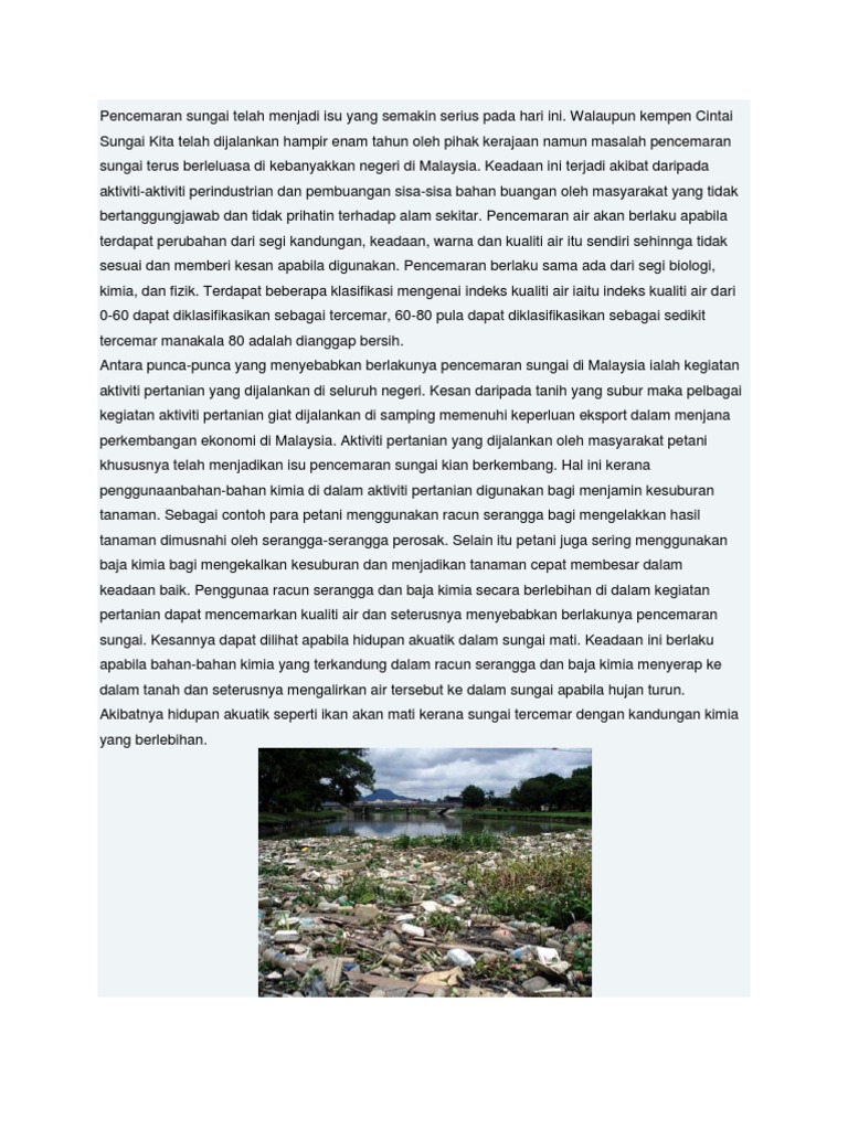 Pencemaran Sungai Telah Menjadi Isu Yang Semakin Serius Pada Hari Ini Pdf