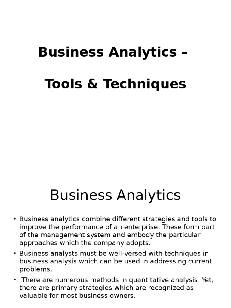 Business Analytics Tools and Techniques | PDF | Business Intelligence ...