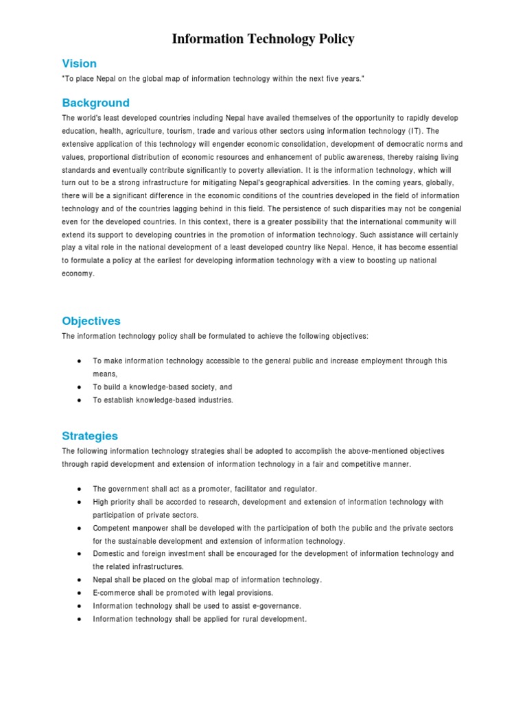 IT Policy in Nepal | PDF | Information Technology | Infrastructure
