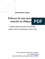 Esbozos de Una Moral Sin Sanción Ni Obligación. Jean-Marie Guyau