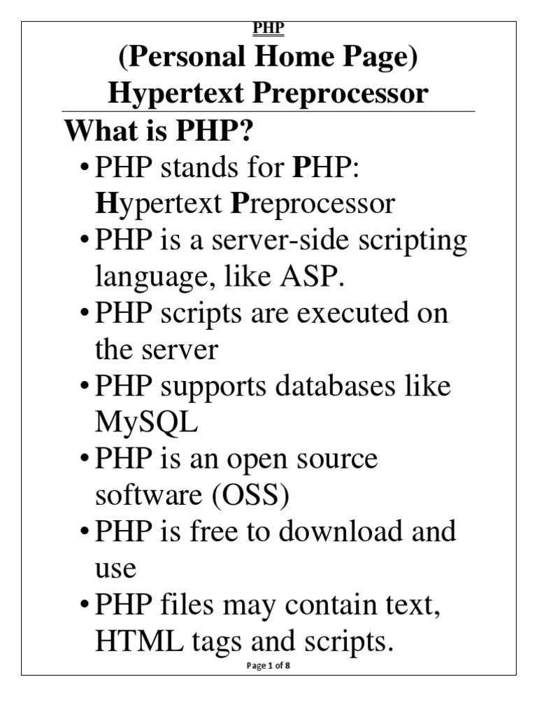 (Personal Home Page) Hypertext Preprocessor What Is PHP? Hypertext ...